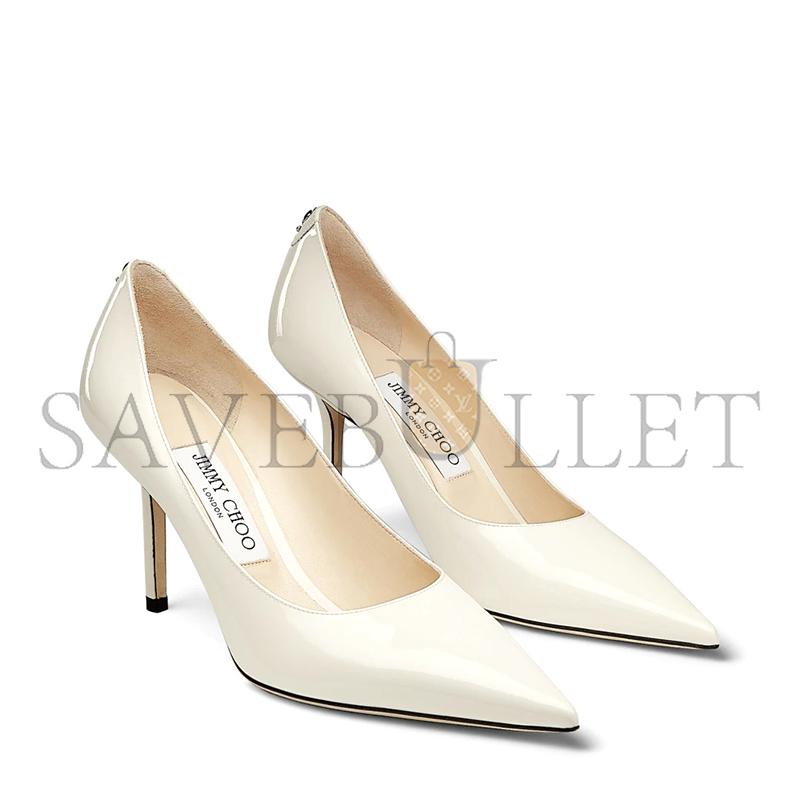 JIMMY CHOO LOVE 85 LATTE PATENT LEATHER PUMPS WITH JC EMBLEM LOVE85PWJ